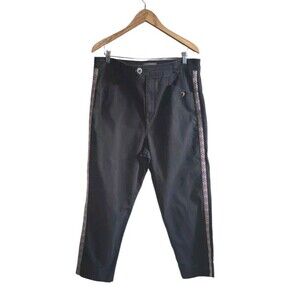 Anthropologie Pants Womens 14 Black Embroidered Side Stripe High Rise Trouser